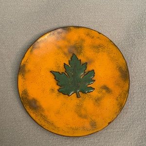 Vtg MCM Enamel on Copper Maple Leaf Dish